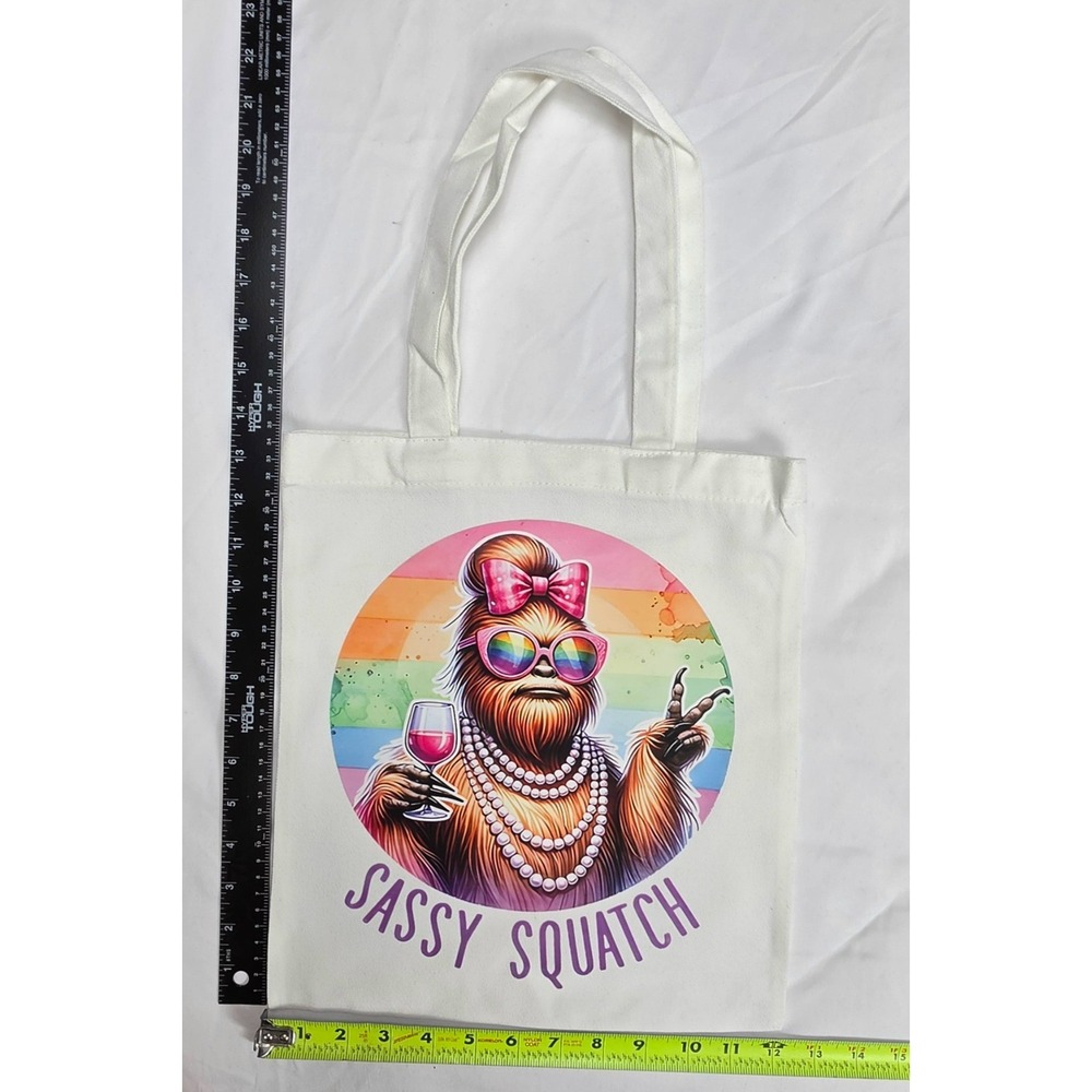 Sassy Squatch Tote Bag Funny Bigfoot Sasquatch Wine Lover Rainbow Gift